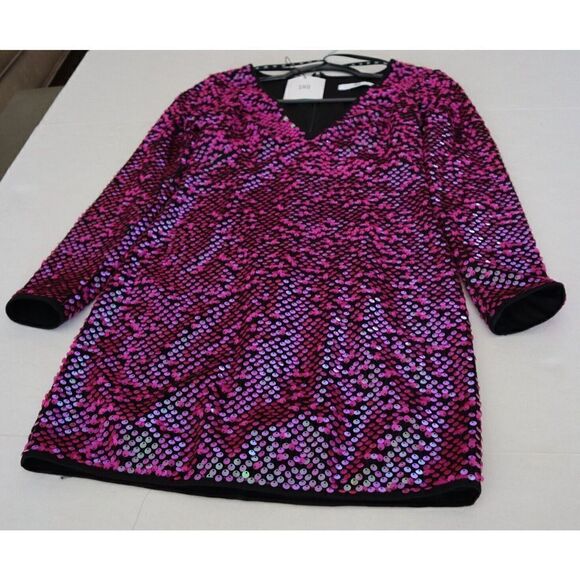 SHO x Tadashi Shoji Sz XXS Hot Pink Long Sleeve Paillette Body-Con Dress - Picture 13 of 16